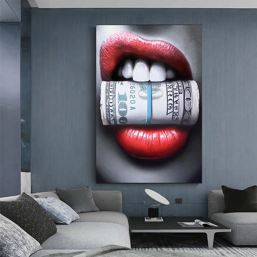 DIY diamond painting Sexy Red Lips Bite Bullet Money dimaond embroidery full drill 5D mosaic round | Дом и сад