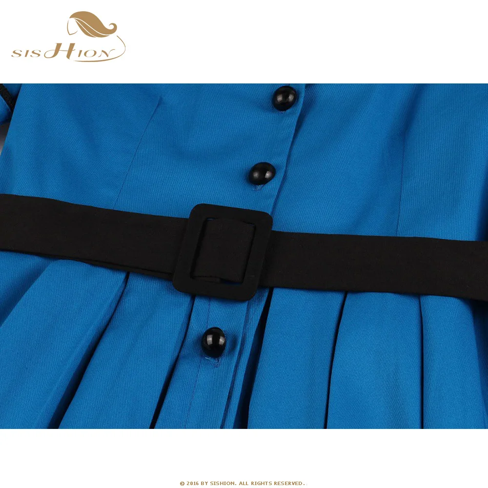 Женское платье с коротким рукавом SISHION VD1361 летнее хлопковое темно-синего цвета