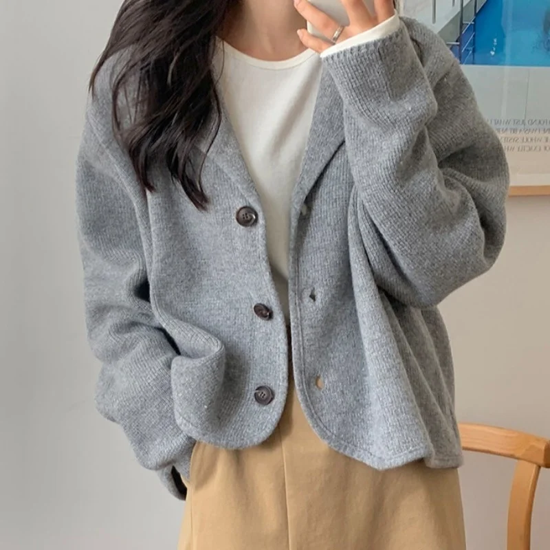 

Cardigan Sweater Korean Autumn And Winter French Suit Collar Single Breasted Casual Short Long Sleeved Sweater Cardigan Jacket