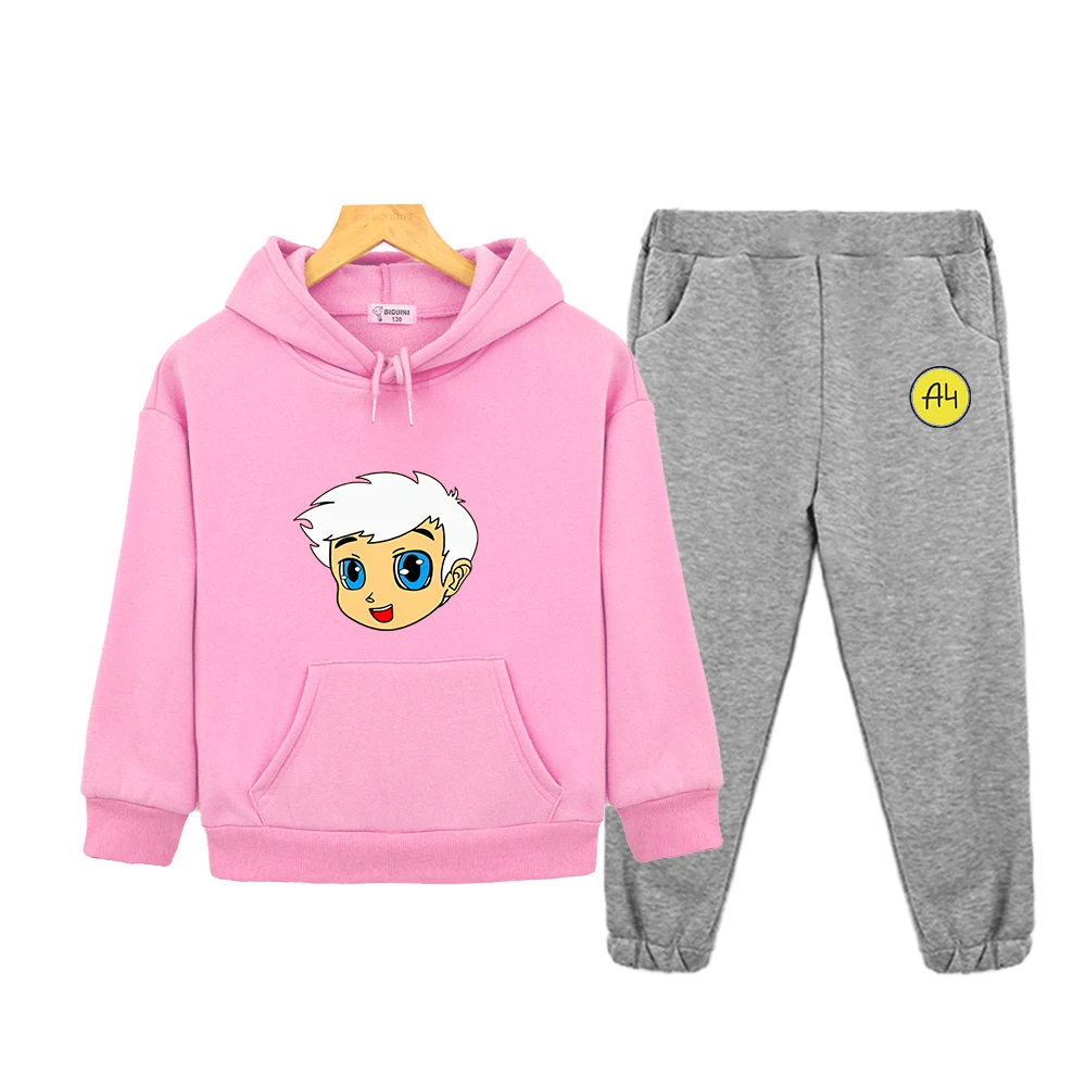 

Cartoon Merch A4 Children Set for Boys Baby Girl Clothes Long Sleeves Hoodies Tops Casual Pants Мерч А4 Kids Clothing 2pcs Suit