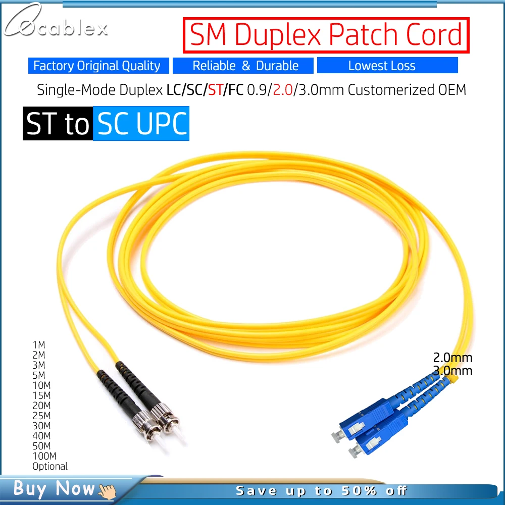 

5/10pcs high quality Customerized 1m~50m ST to SC UPC Mixed SM Duplex LC/SC/ST/FC UPC FTTH Patch Cord Jumper 2.0/3.0mm 1~50m