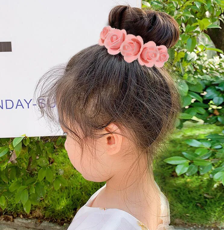 Pfingstrose Rose Blume Gummibänder Haarhalter Krawatte Gummi Stoff Kränze Kronen elastische Kranz Krone Hochzeit Girlande Stirnband – Detail 15