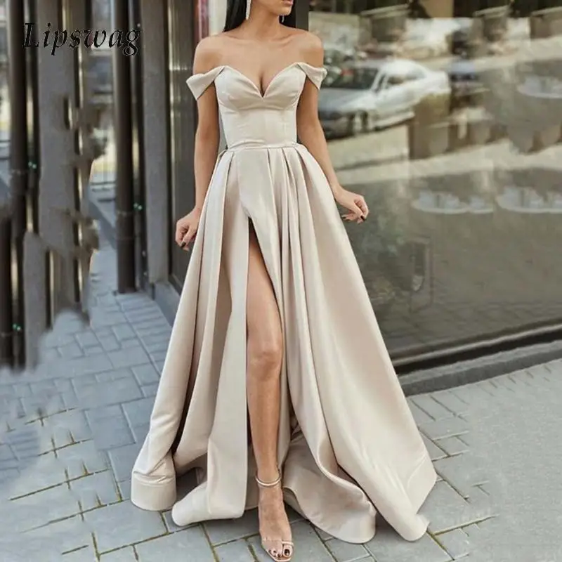 

Ladies Sexy Deep V Backless Wedding Dresses Women Multicolor Strapless High Waist Party Dress Elegant High Slit Club Maxi Dress