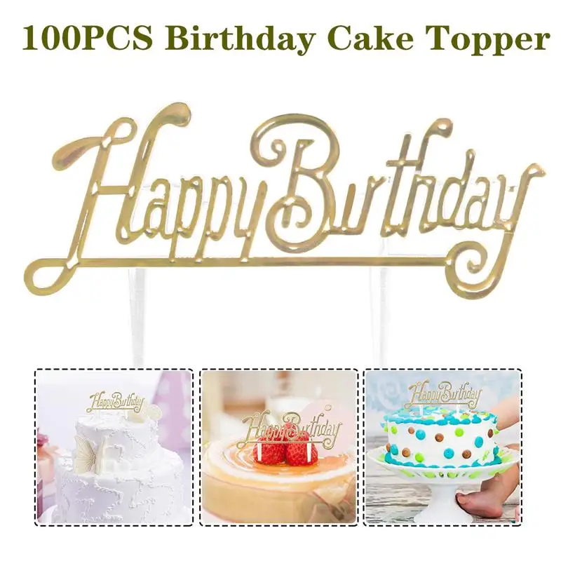 100 шт. блестящий Топпер для торта С Днем Рождения с принтом на день рождения