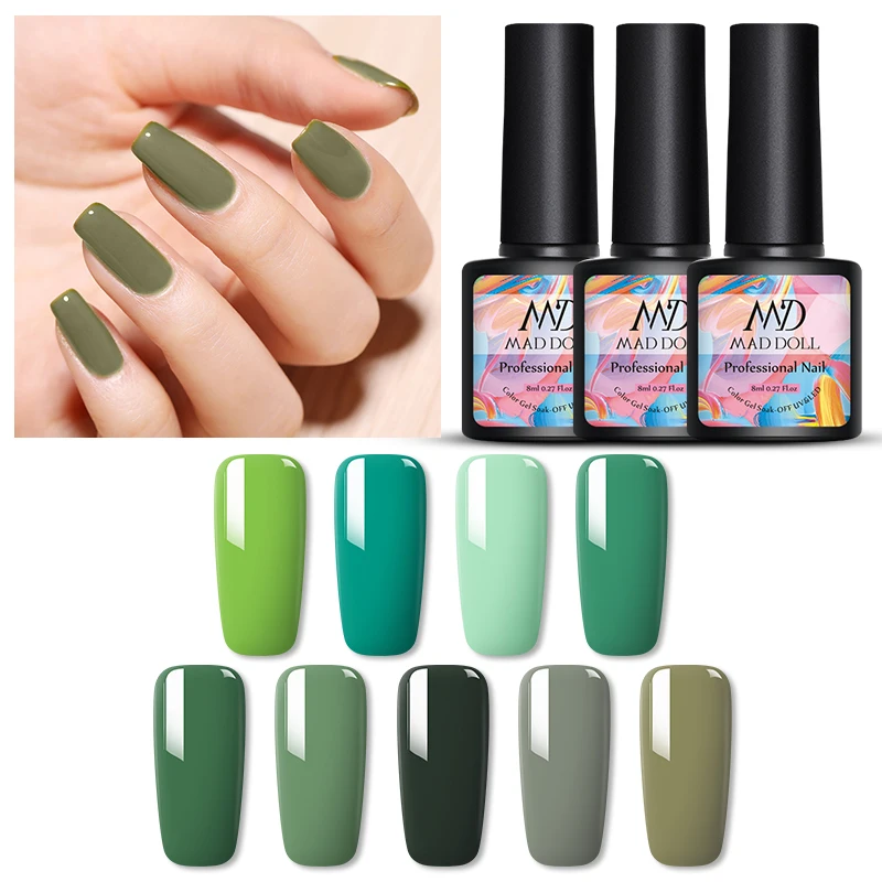MAD DOLL 8 мл Гель лак для ногтей зеленая серия красочный долговечный замачиваемый УФ
