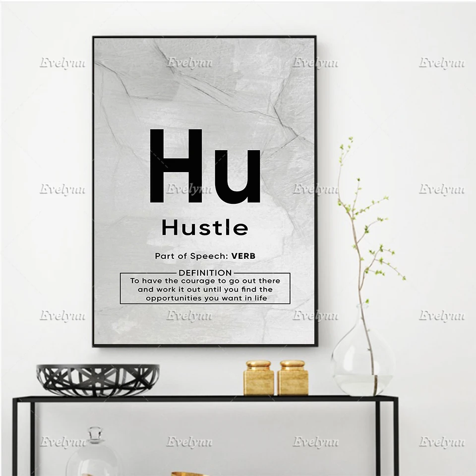 

Hu - Hustle - Inspirational Quotes Oil Painting Posters And Print On Canvas Motivational Wall Art Pictures Office Floating Frame