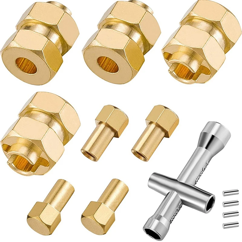 

4Pcs Brass Extended 7mm Hex Wheel Hubs Combiner 4mm Widened for AXIAL SCX24 90081 1/24 RC Crawler Car Upgrades Parts