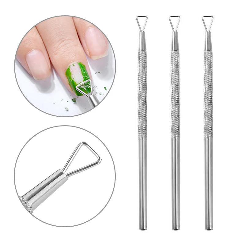 

Triangle Rod Stick Pusher Silver Durable UV Gel Polish Remover DIY Trimmer Manicure Pedicure Spoon Nail Cuticle Dead Skin Pusher
