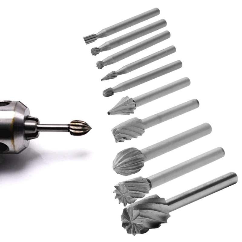 

10pcs High Speed Steel Rotary File Electric Grinding Polishing Head Engraving Cutter Wood Tool