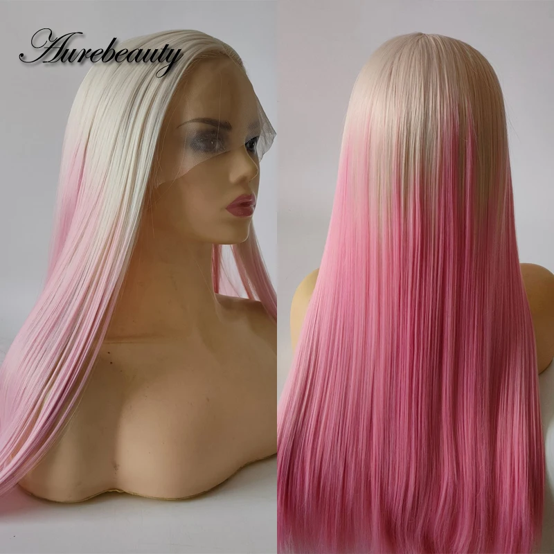 

Ombre 613 Ash Blonde Hot Light Pink Colored 13X4 Lace Front Wig Synthetic Hair Long Bone Straight Frontal Wigs Cosplay For Women