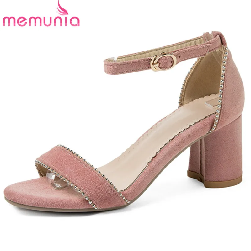 Женские босоножки из флока с пряжкой и заклепками большие размеры 33-43 | Обувь