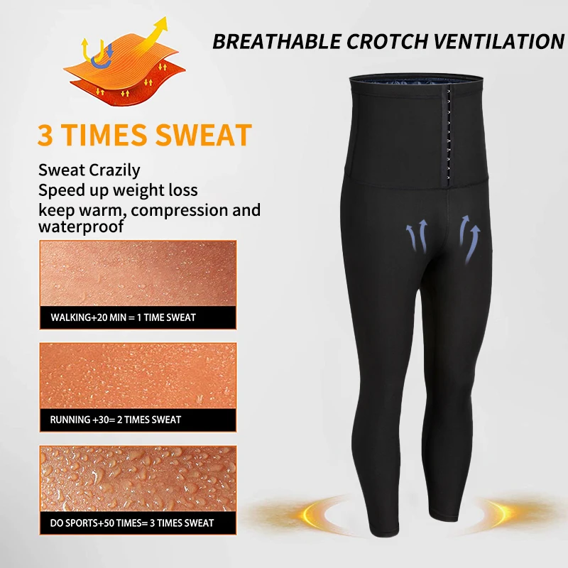 Men Slimming Body Shaper Sauna Sweat High Waist Pants Compression Shapewear Waist Trainer Corset Fitness Workout Waist Cincher