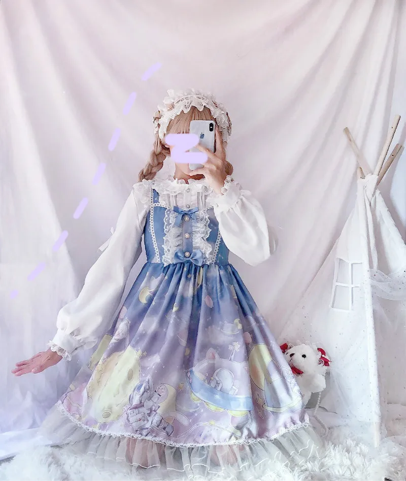 Платье в стиле Лолиты; милое платье в японском стиле Kawaii; платье принцессы для девочек в винтажном готическом стиле; кружевная розовая летняя юбка с принтом