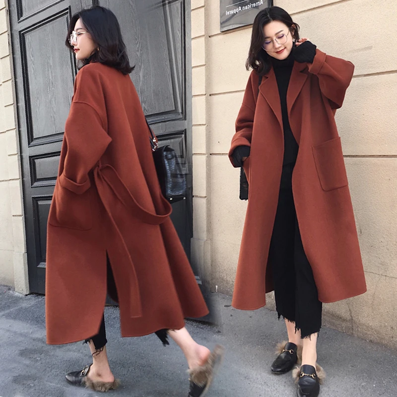 

Wool Blend Women Sleeve Collar Outwear Long Jacket Korean Casual Autumn Winter Elegant Overcoat Woolen Coat 1