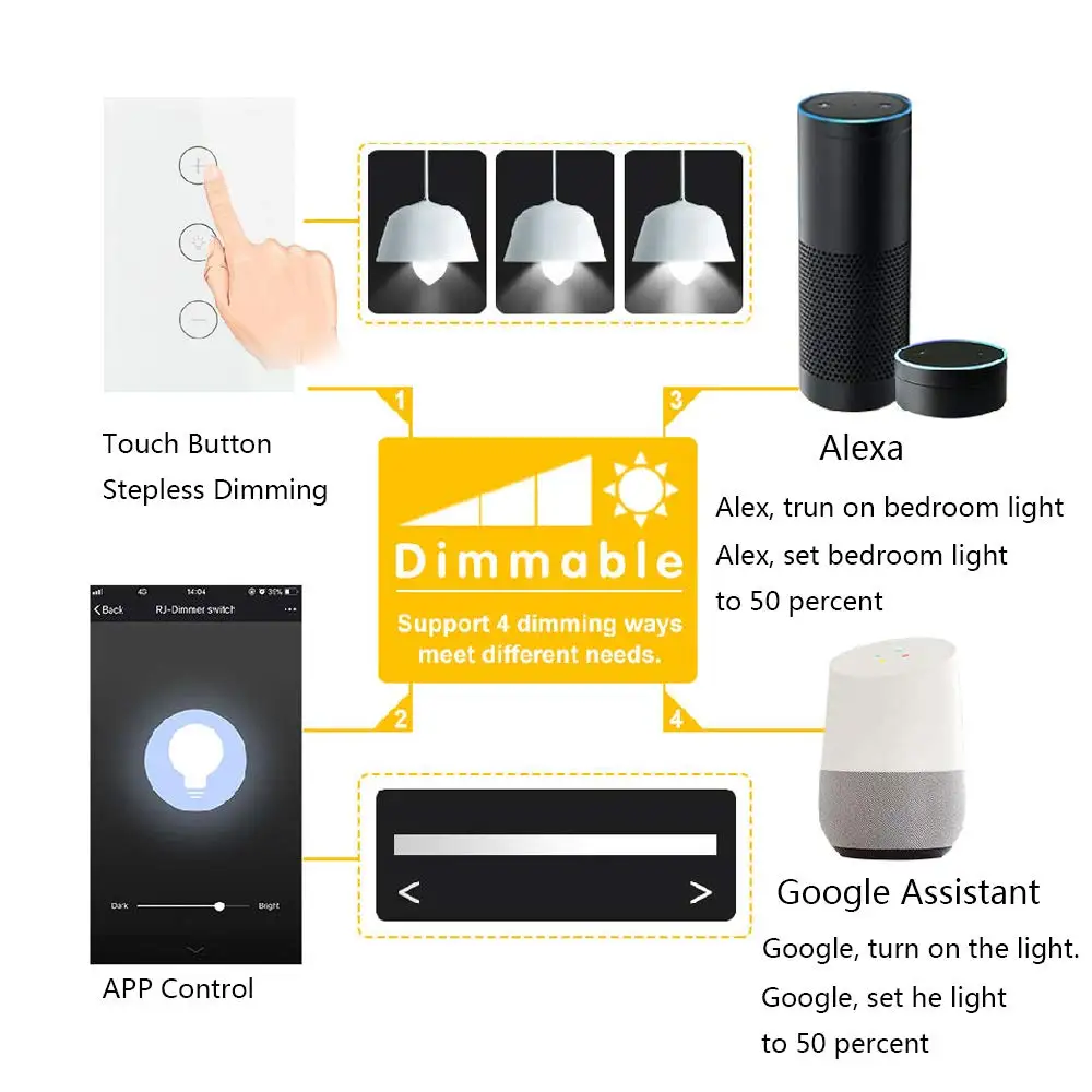 Smart WiFi Dimmer Light Switch Glass Touch Panel Wireless Remote Timing Function Control work with Alexa Google Home Assistant