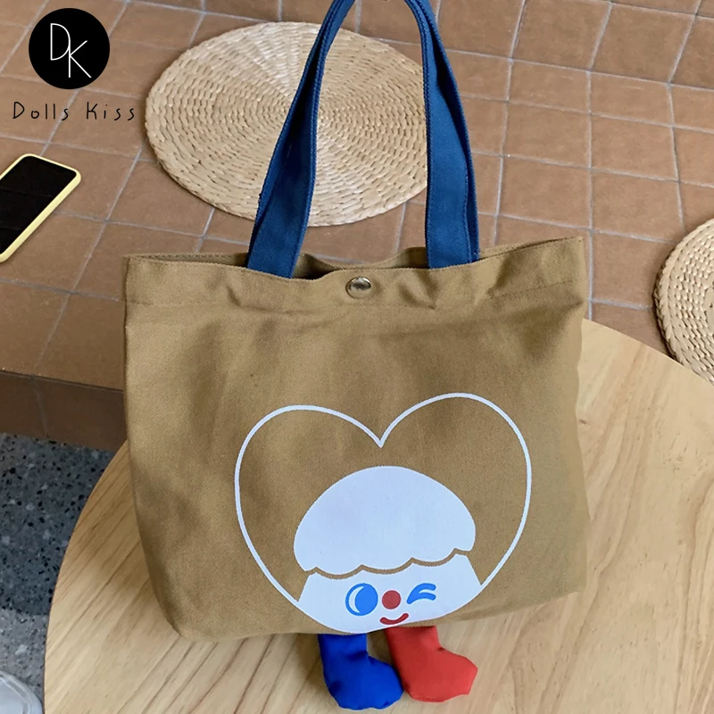 

Women Canvas Picnic Bag Female Cute Little Feet Mushroom Head Lunch Bag Ladies Tote Bag Girls Dinner Container Food Storage Bag