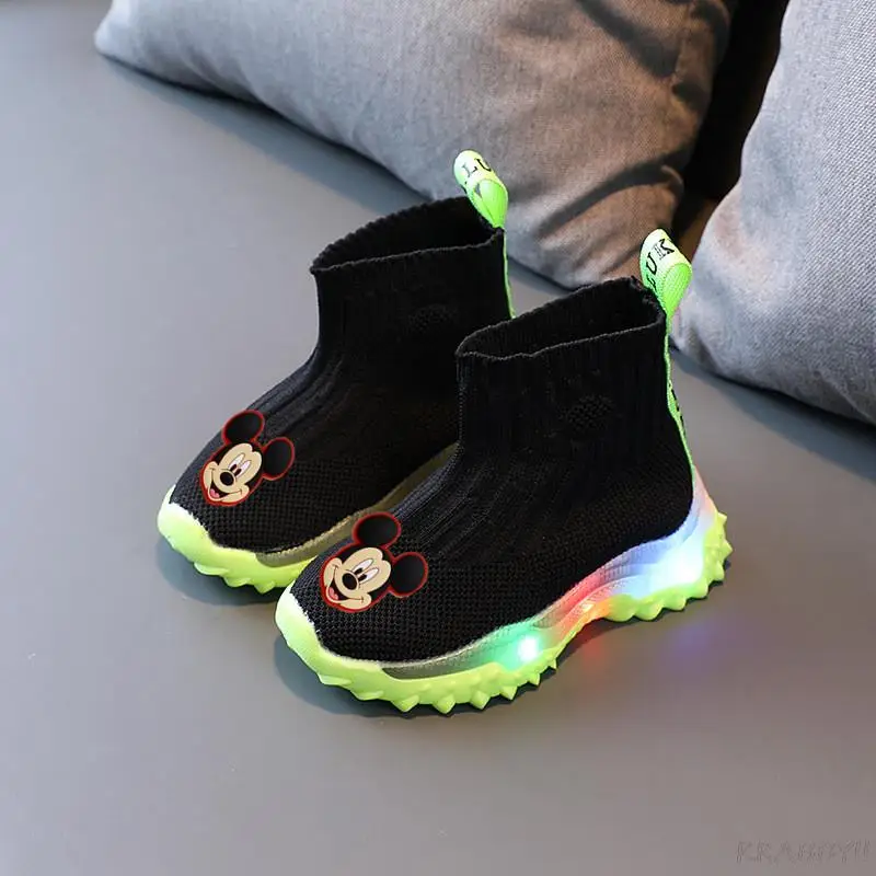 Disney Mickey Kids Sneakers Children Girls Boys Mesh Led Luminous Socks Sport Run Shoes Sapato Infantil Light Up | Детская одежда и