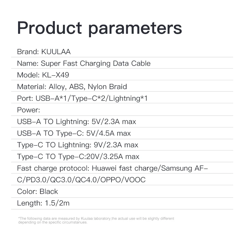 

KUULAA USB C to USB Type C to Lightning Cable PD 65W 20W Fast Charging Charge Wire For iPhone 12 11 Pro Max Huawei Samsung Cord