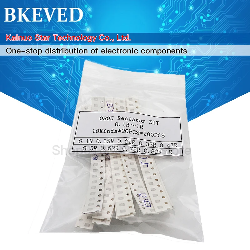 200 шт. 1% 0805 Резисторы SMD смешанный набор 10 valueX20pcs = 1R00 R820 R750 R620 R500 R470 R330 R220 R150