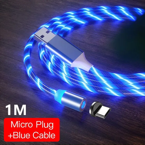For Micro Blue 1M ACCEZZ Магнитный кабель для быстрой зарядки светодиодный кабель Micro usb type C для iPhone X 7 8 11 XS samsung Магнитный шнур для Android - Цвет: For Micro Blue 1M