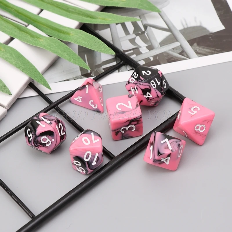 7 шт./компл. розовые черные полигедральные игральные кости для TRPG подземей и