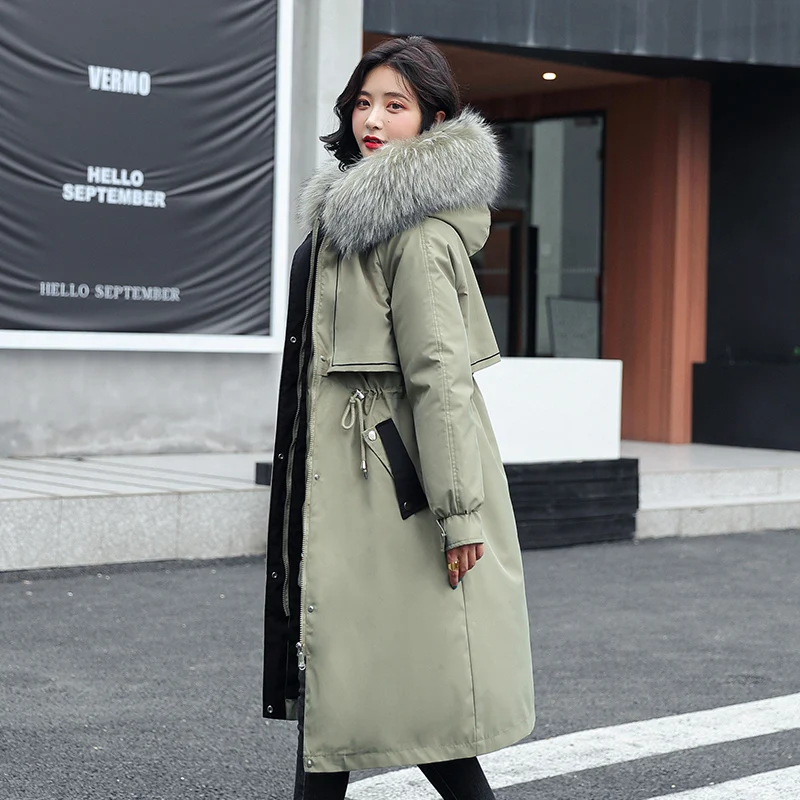 Women Detachable Wool Liner Thickened Jackets Winter Adjustable Waist Coats New Fur Collar Long Hooded Parkas Three Ways To Wear