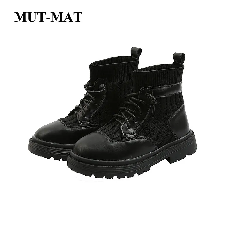 Детская обувь 2020 модные новые ботинки мартинсы высокие вязаные на шнуровке для