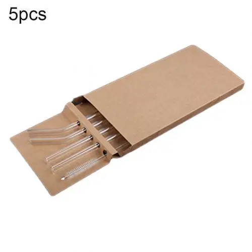5pcs Прозрачный 5/8/10 шт. многоразовые чай сок воды стекляная соломинка для питья прямые изогнутые посуда для напитков - Цвет: 5pcs