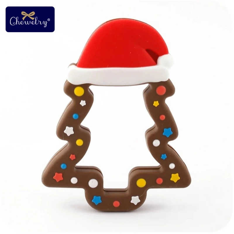 Brown Christmas Tree 1 шт. силиконовые снежинки Прорезыватель Рождественская елка звезда кулон Рождественский Олень Подарки для ребенка Лось пряники Ман детский Прорезыватель подарки - Цвет: Brown Christmas Tree