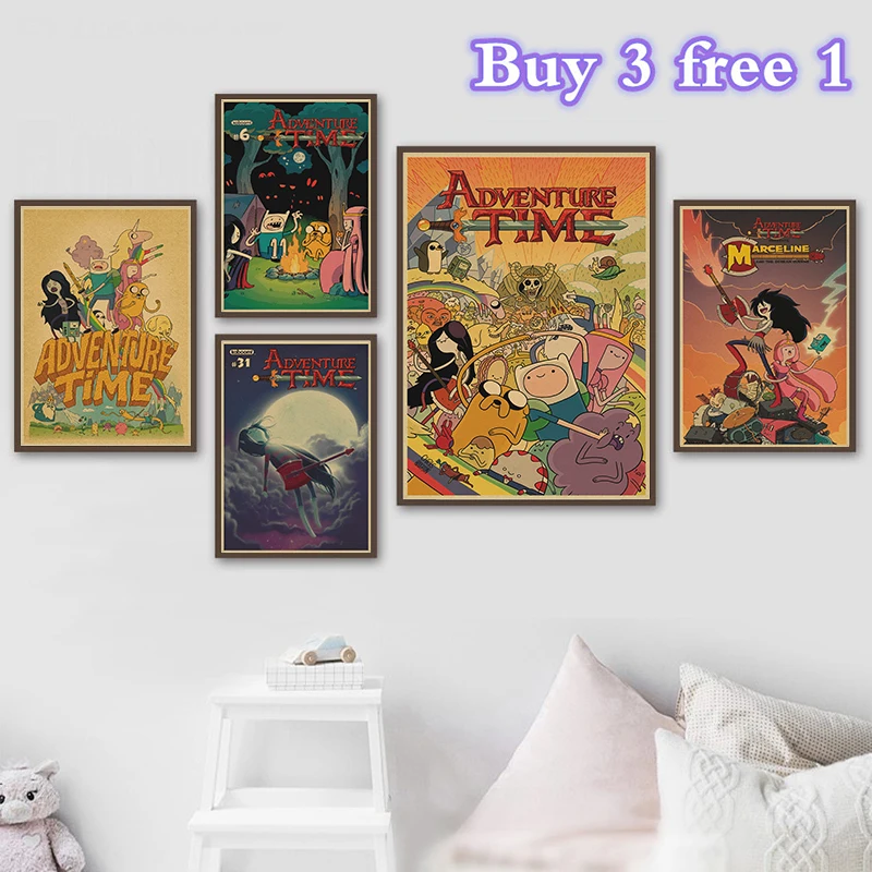 Классический мультяшный постер Финн и Джейк из крафт бумаги ретро настенный для