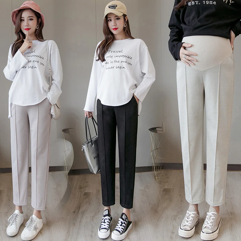 Однотонные модные брюки для беременных женщин Весна 2021 прямые с высокой талией