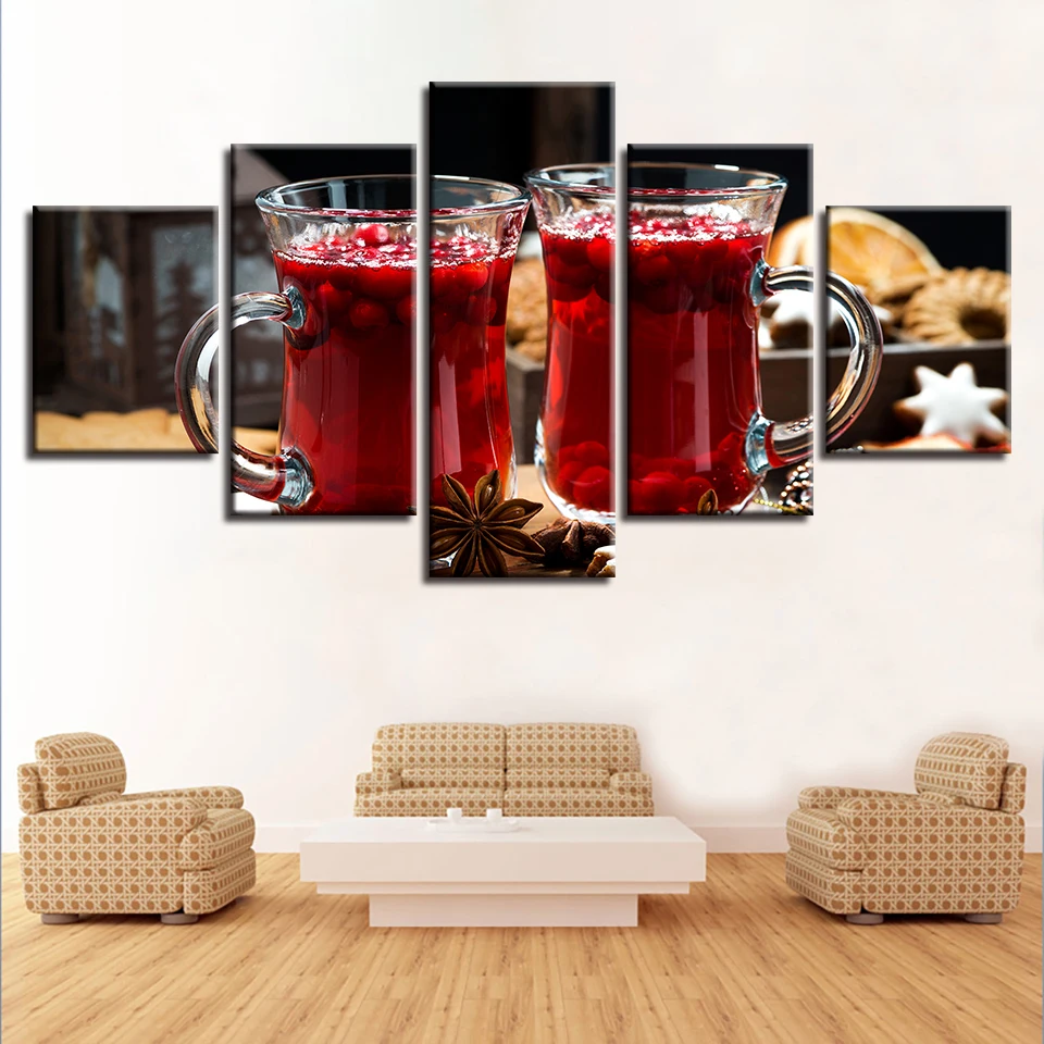 

5 Pieces KIT Paintings Canvas HD Prints Posters Home Decor Wall Art Beautiful Star Anise Red Health Drink Pictures No Framed
