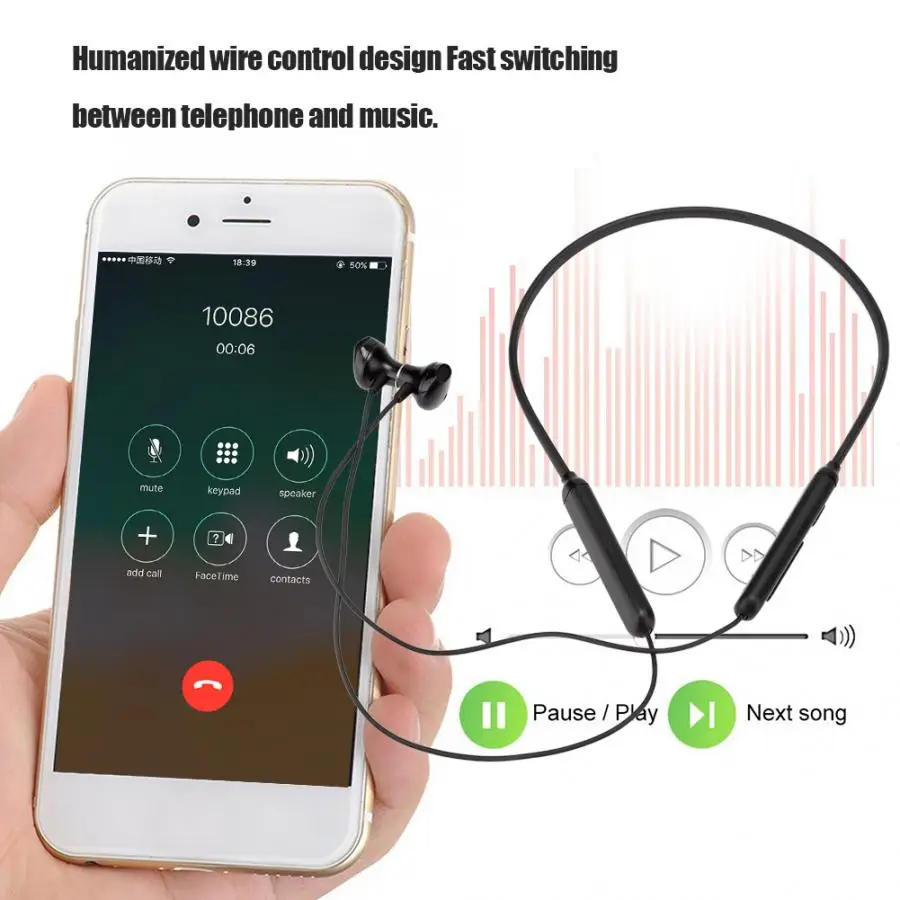 Bluetooth 5 0 + EDR Беспроводные наушники с громкой связью висящие на шее спортивные