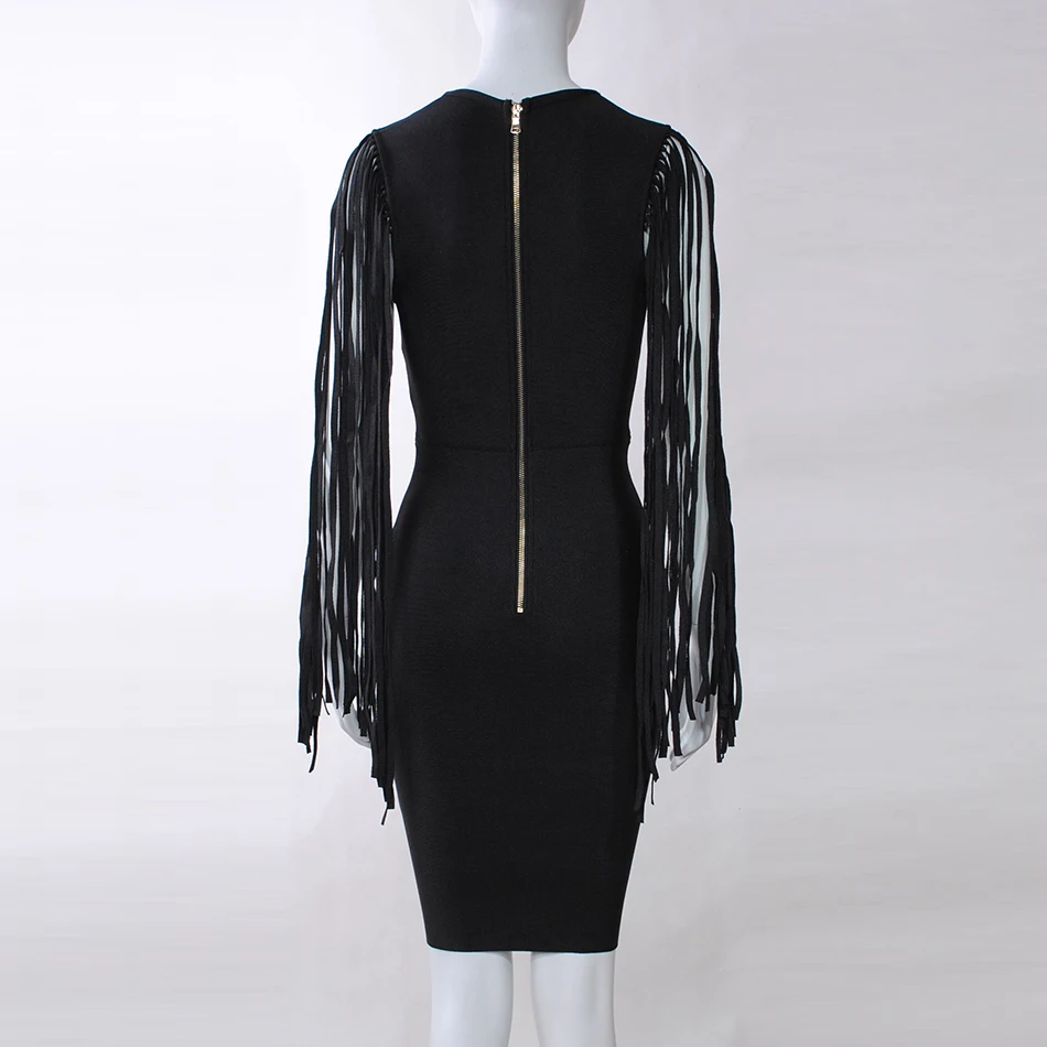 

2019 Summer New Bandage Dress Women's Elegant Nightclub Party Dress Sexy V-neck Sleeveless Tassel Mini Bodycon Dress Vestidos