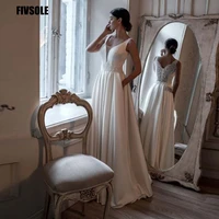 fivsole a line wedding dresses straps appliques deep v neck satin boho full length bride gown 2022 vestidos de novia with pocket