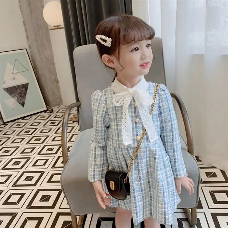 Kids Dresses for Girls with Sleeves 2019 Autumn Plaid Party and Wedding Pink Dress In Long | Детская одежда и обувь