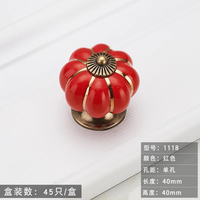 

Pastoral Cartoon Ceramic Multi-color Pumpkin Single Hole Handle Children's Room Drawer Cabinet Door Handle Wardrobe Handle
