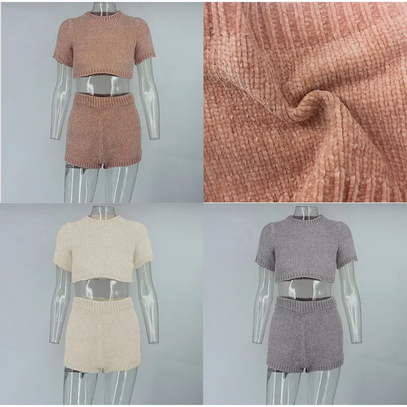 Весенне-осенние сексуальные трикотажные женские костюмы с круглым вырезом и