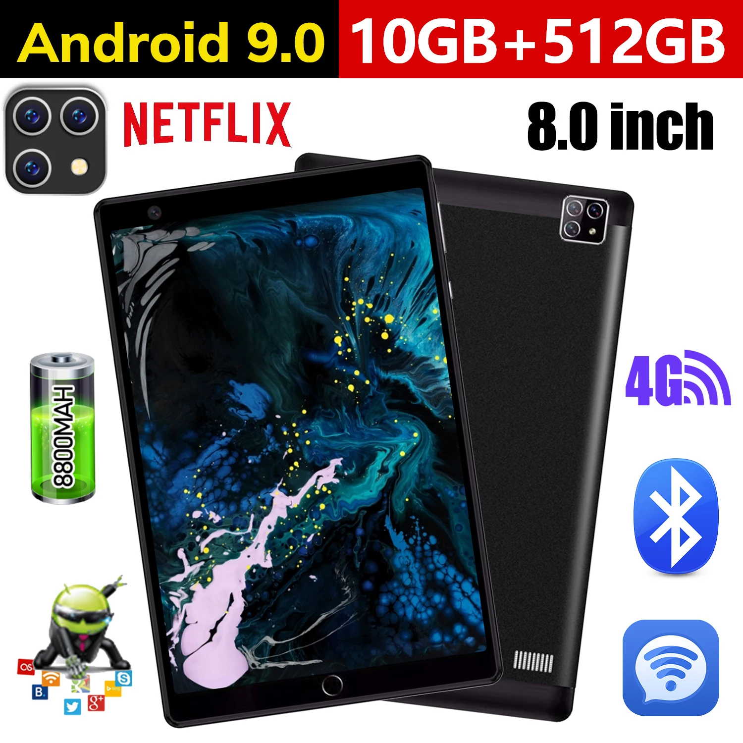 

S11 8.0 Inch Android 9.0 phone call Tablet 2560x1600 10 Core 10GB RAM 512GB ROM 4G Network Tablets PC Dual SIM Wifi Tablet PC