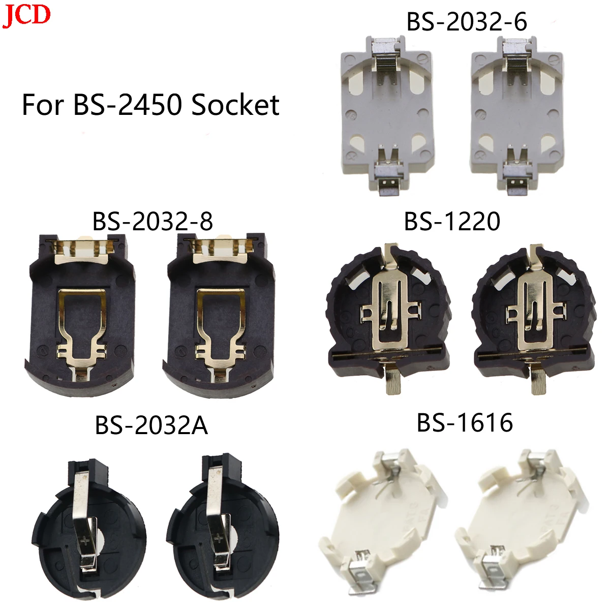 

JCD 10 Pcs BS-6 BS-8 BS-1220 BS-2032A BS-1616 3V CR2025 CR2032 ML203 Button Battery Socket Holder Battery Storage Box 2025 2032
