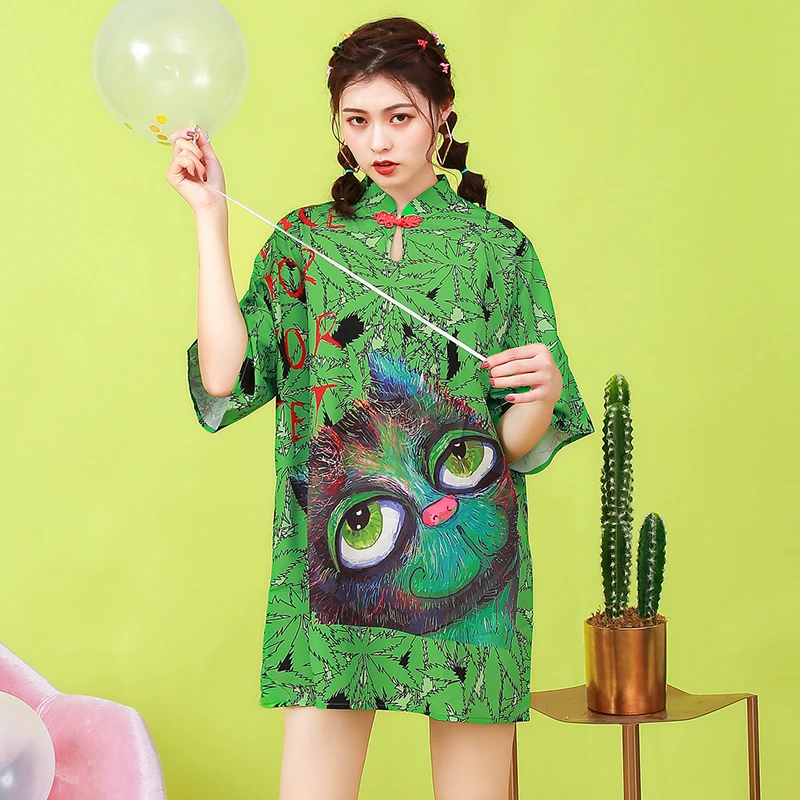 Женское платье Чонсам SWEETXUE свободное в китайском стиле ретро с коротким рукавом