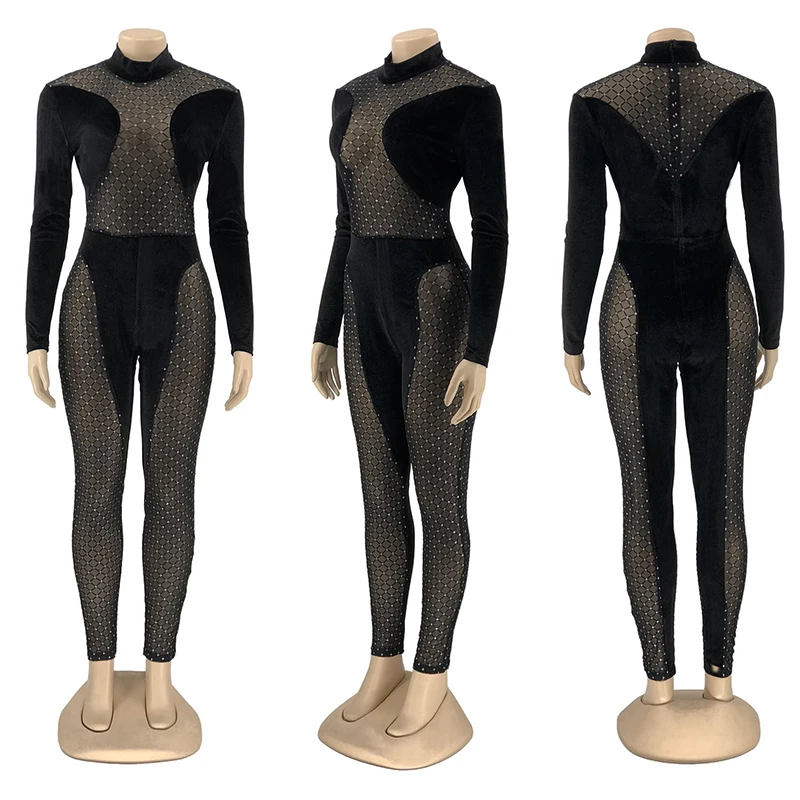 

HAOYUAN Sexy Bodycon Mesh Jumpsuit Long Sleeve Club Outfits for Women Fashion Streetwear 2021 Summer Clothes One Piece Romper