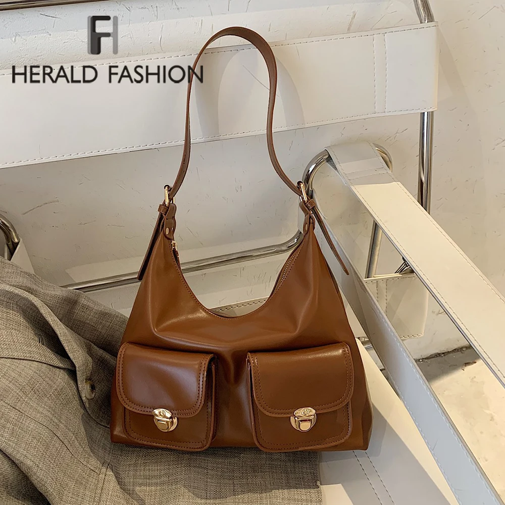 

Designer PU Leather Shoulder Bags for Women 2020 Simple Zipper Handbags Winter Branded Women's Trending Solid Color Hand Bag