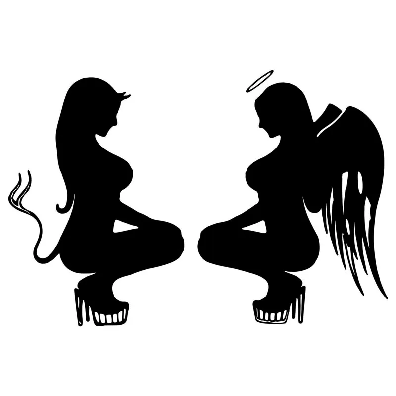 

Sexy Angel Devil PVC Sunscreen Waterproof Car Stickers Creative Windshield Decorative Appliqued Fittings Black/silver 18cmX12cm