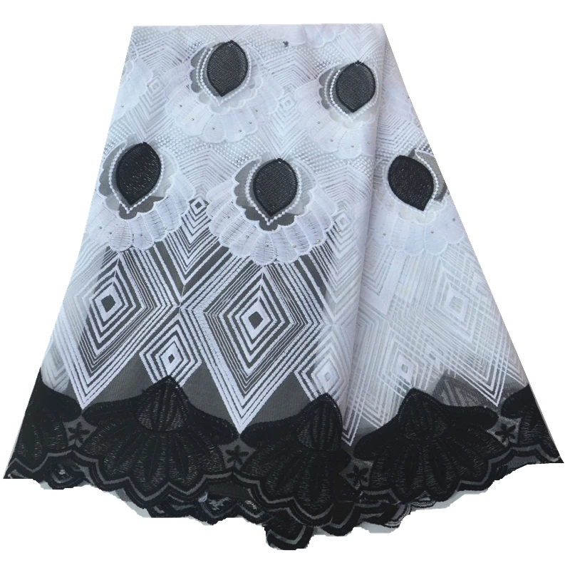 

White And Black High Quality African Lace 5Yards French Mesh Lace With Rhinestones Nigerian Lace