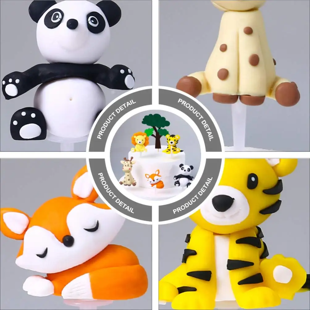 Buy Safari Cake Topper 5pcs/Set Jungle Decorating Supplies Panda Fox Tiger Giraffe Animals Doll Figure Kids Birthday Gift on