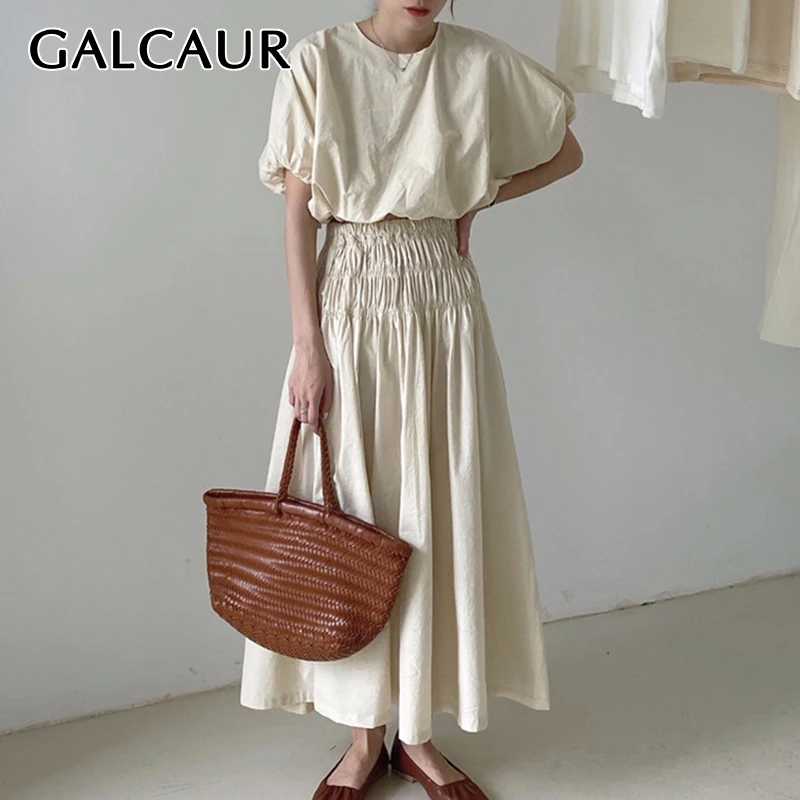 Женские костюмы GALCAUR с круглым вырезом и пышными рукавами короткие рубашки юбка