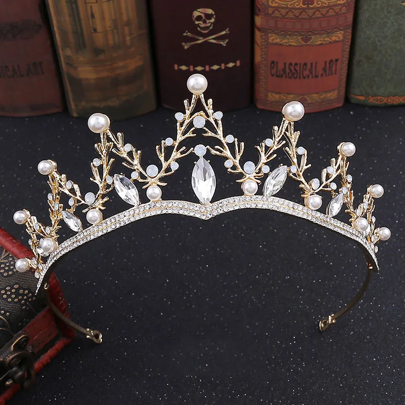 

Gold Crown Pearl Wedding Tiara Crown for Girls Headpiece Wedding Crowns for Brides Tiaras Bridal Headwear Hair Accessories