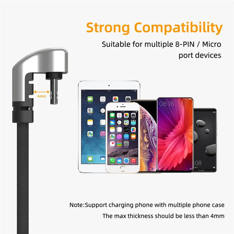 

8 Pin 180 Degree Elbow Charger Sync Data Cable Type C Lighting Charging Cables Charger Device For iphone X XS XR 8 7 12 Samsung