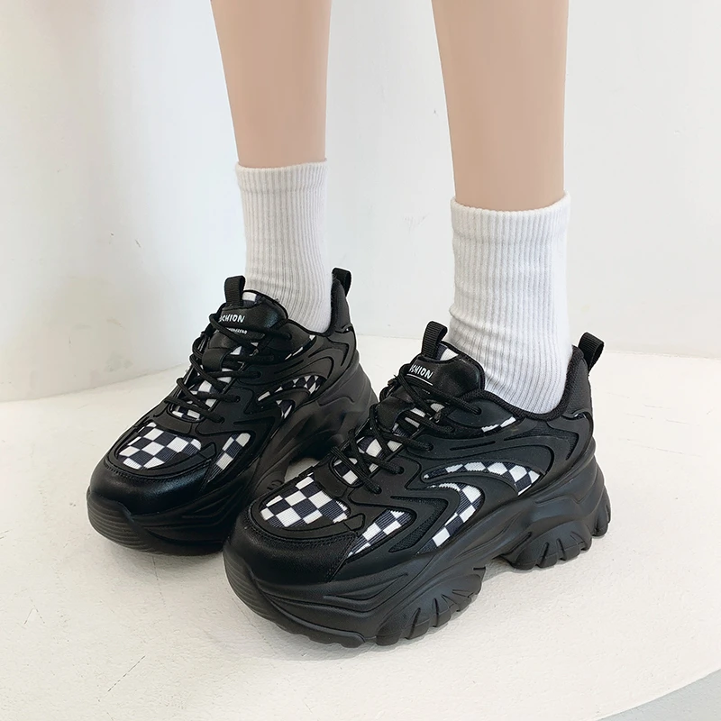 

2021 Women's Casual Shoes Solid Color PU Lace-up Thick-soled Non-slip Comfortable Lightweight Sports Shoes Outdoor Running Shoes